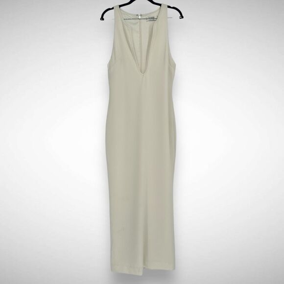 House of CB Eleanora Ivory Plunge Neck Bridal Maxi Dress Size Large Cocktail - Picture 3 of 13